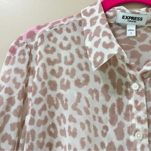 Express the portofino shirt Top Animal Printed Leopard White Pink size s New - Picture 4 of 5